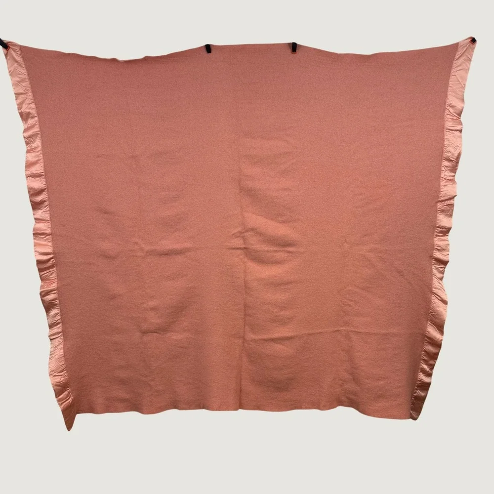Vintage St. Marys Pink Wool Blanket Satin Trim MCM 64x74